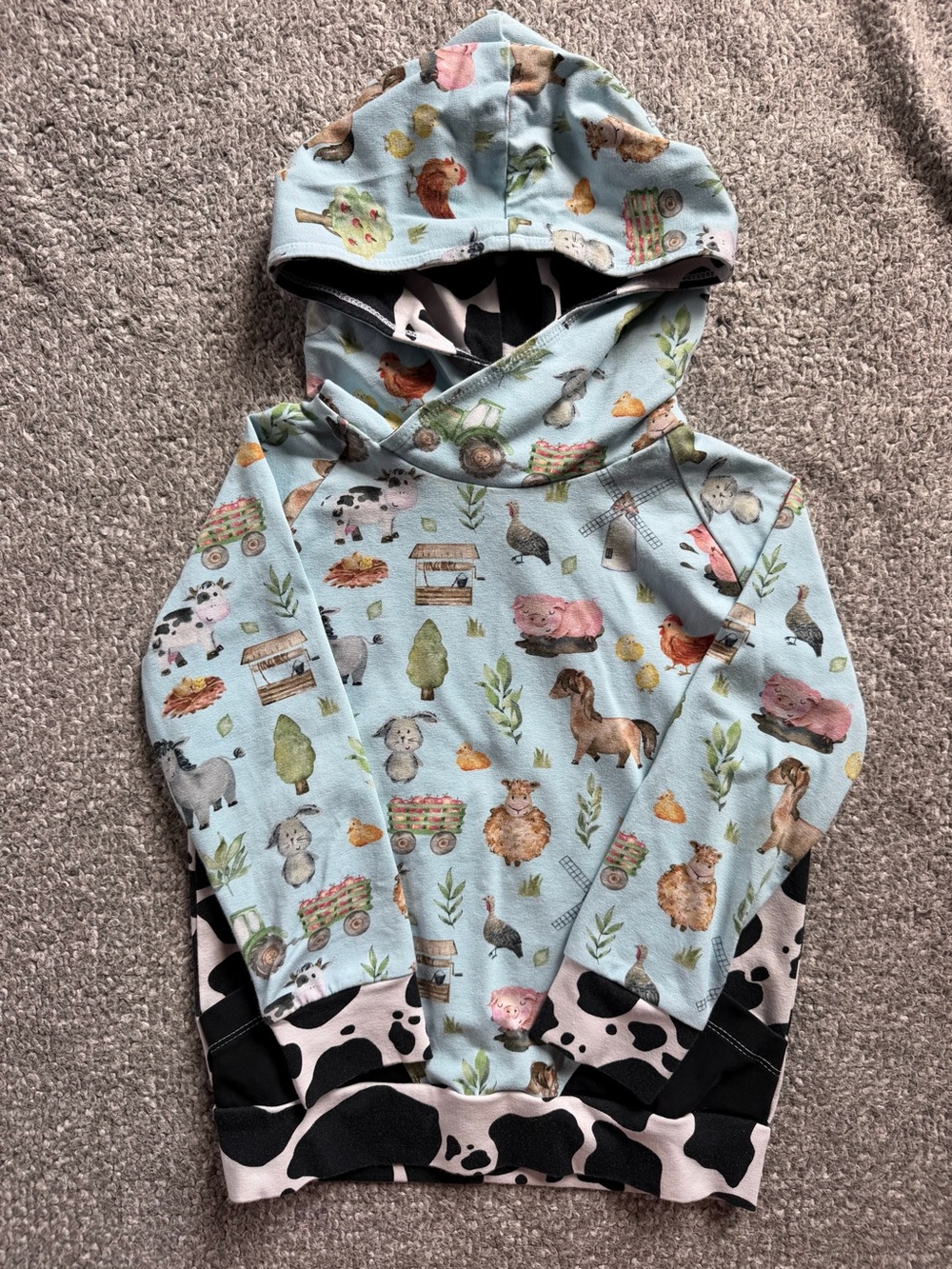 Blue Farm Animals Hooded Pullover for Kids